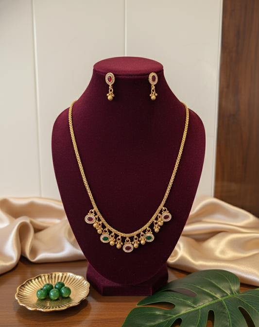 Pink And Green Kavya Antique Necklace Set