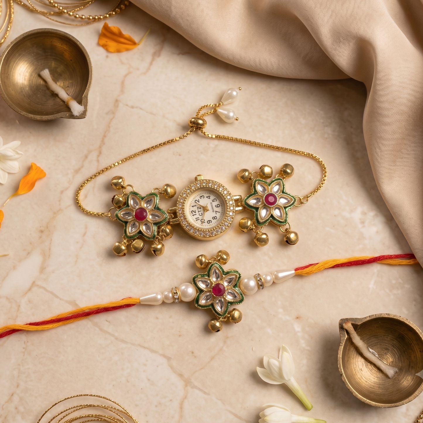 Multicolor Miraya Bhai Bhabhi Watch Rakhi Combo