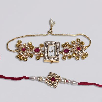 Pink Navya Bhai Bhabhi Watch Rakhi Combo