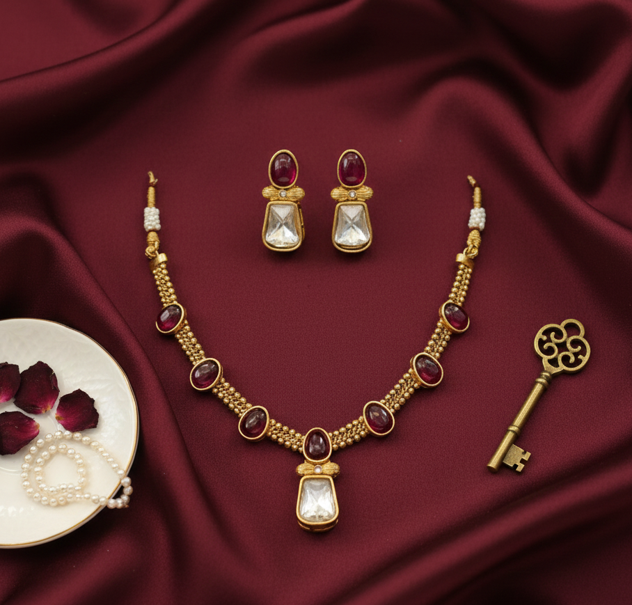 Maroon Dhrishti Kundan Necklace Set