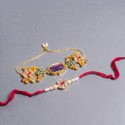 Multicolor Anvika Bhai Bhabhi Watch Rakhi Combo