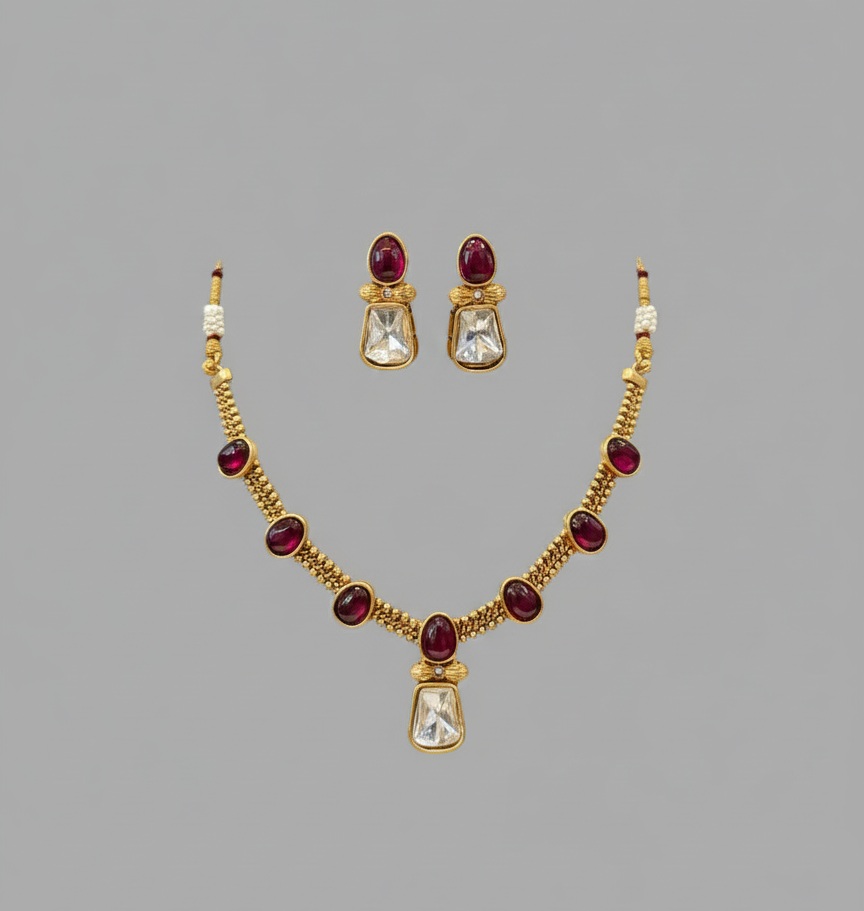Maroon Dhrishti Kundan Necklace Set