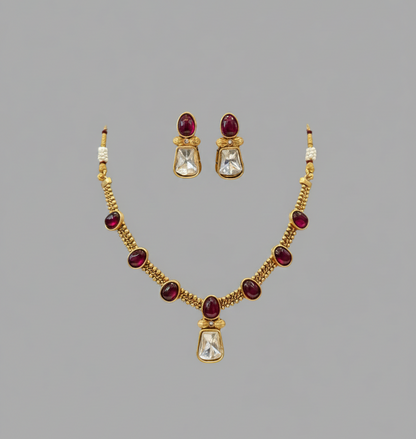 Maroon Dhrishti Kundan Necklace Set