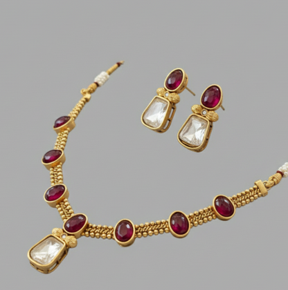 Maroon Dhrishti Kundan Necklace Set