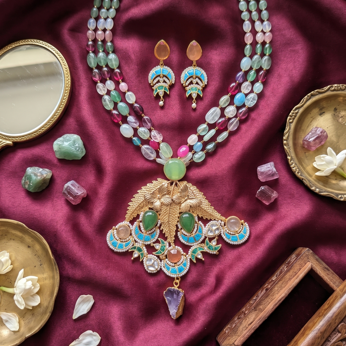 Multicolor Iravati Pachi Kundan Set