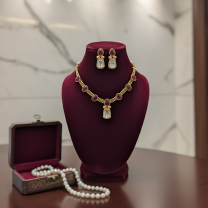 Maroon Dhrishti Kundan Necklace Set