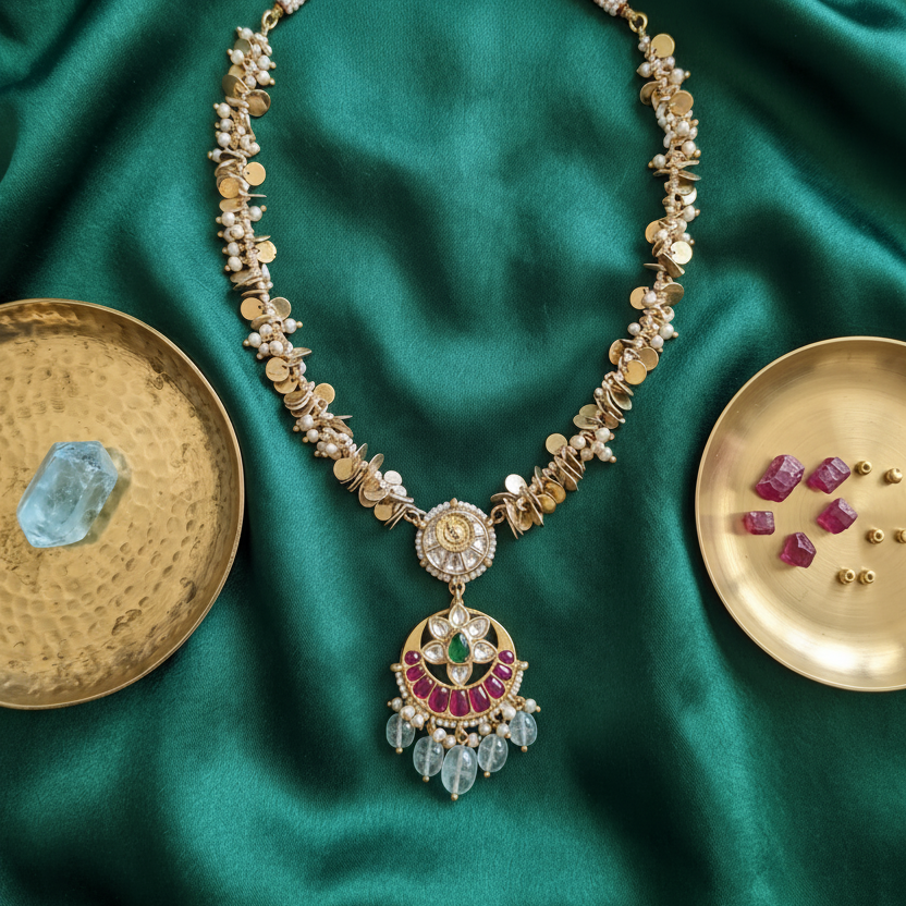 Golden Charulata Pachi Kundan Necklace
