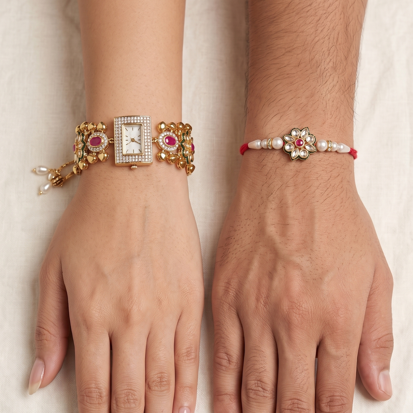 Multicolor Aarohi Bhai Bhabhi Watch Rakhi Combo