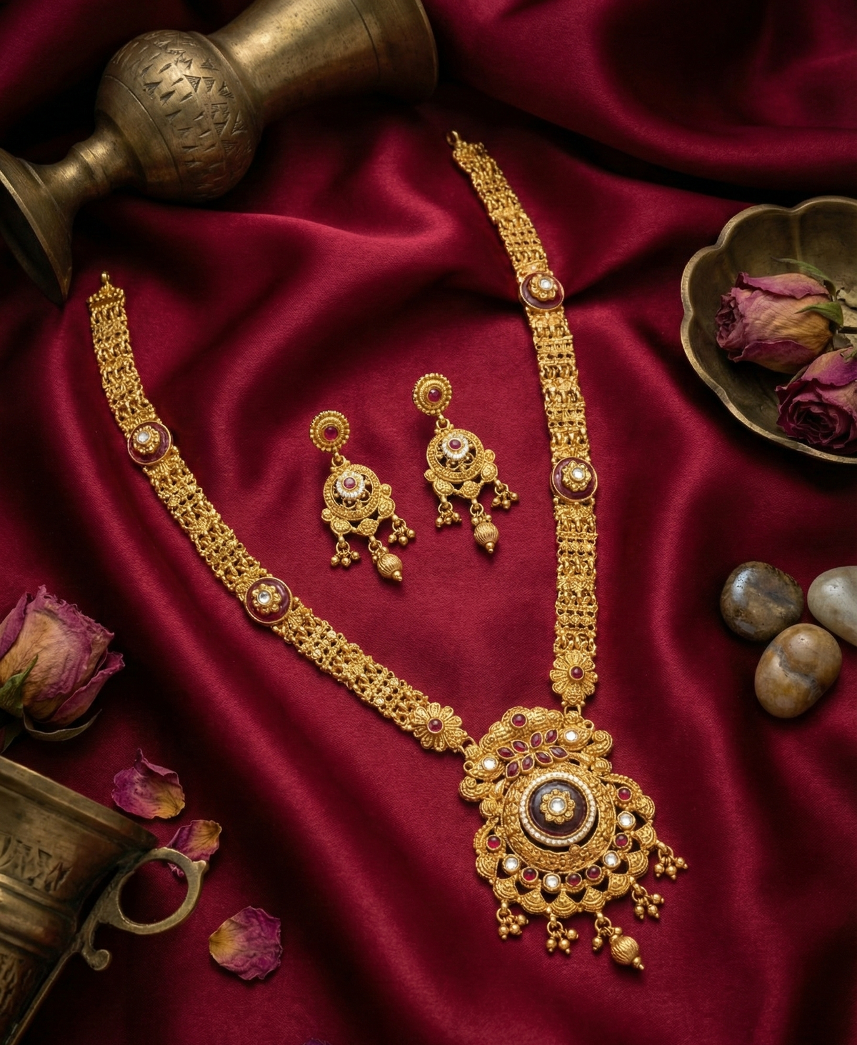 Maroon Rishita Rajwadi Necklace Set