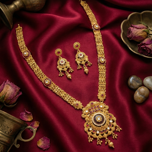 Maroon Rishita Rajwadi Necklace Set