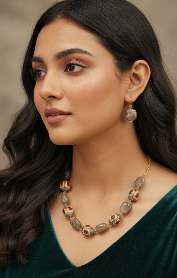 Brown Charvi Antique Beaded Necklace Set