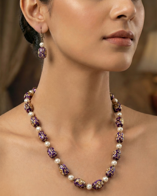 Purple Charvi Pearl Necklace Set