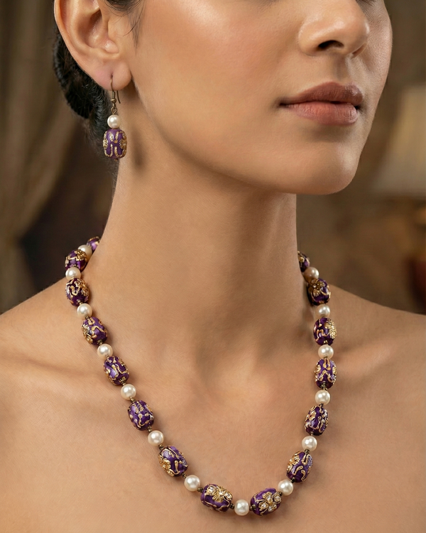Purple Charvi Pearl Necklace Set