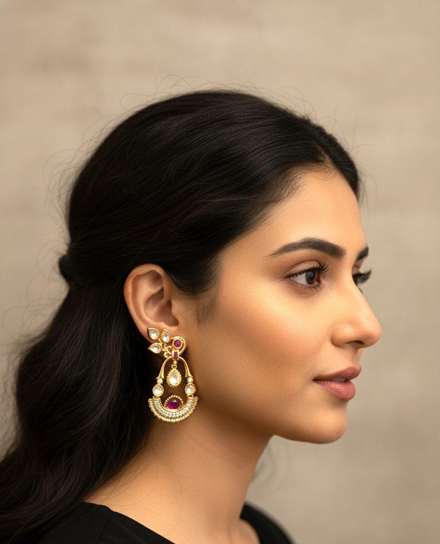 Pink Naira Moissanite Polki Danglers