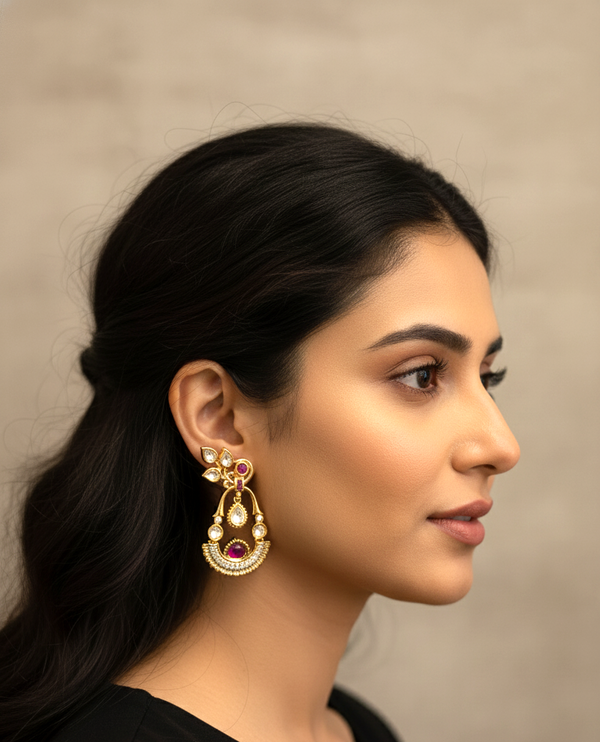 Pink Naira Moissanite Polki Danglers