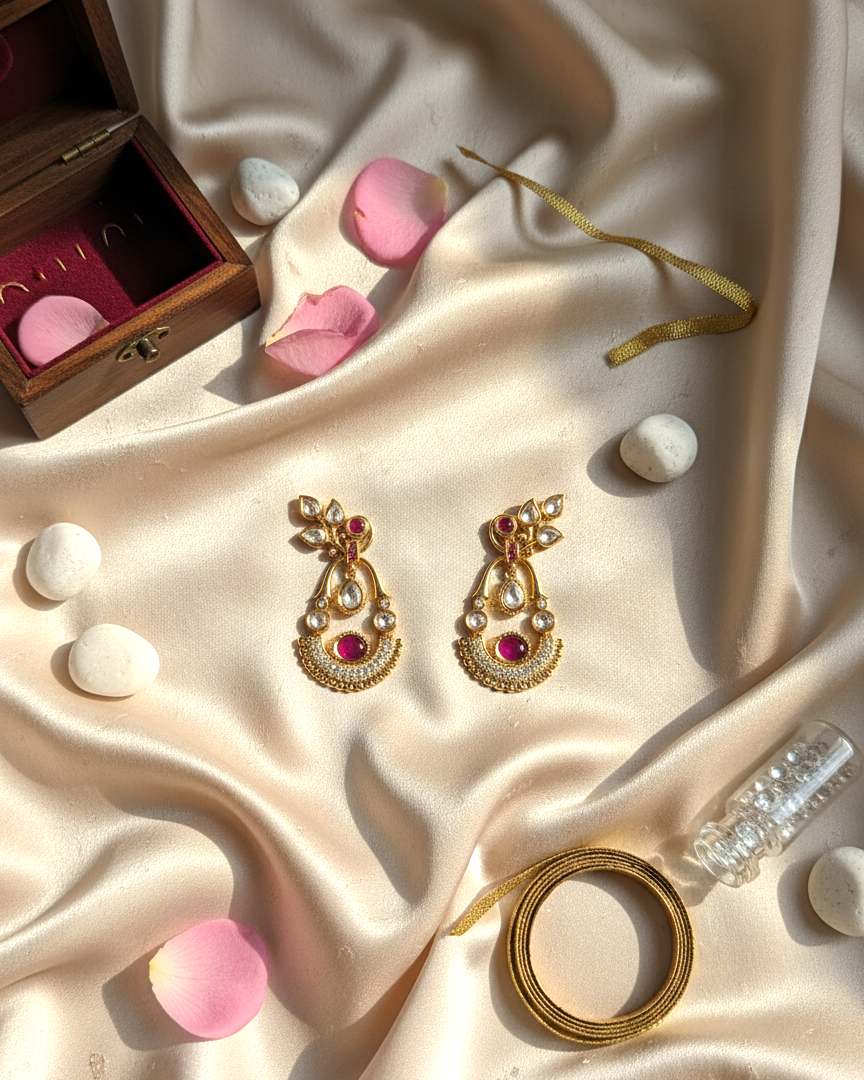 Pink Naira Moissanite Polki Danglers