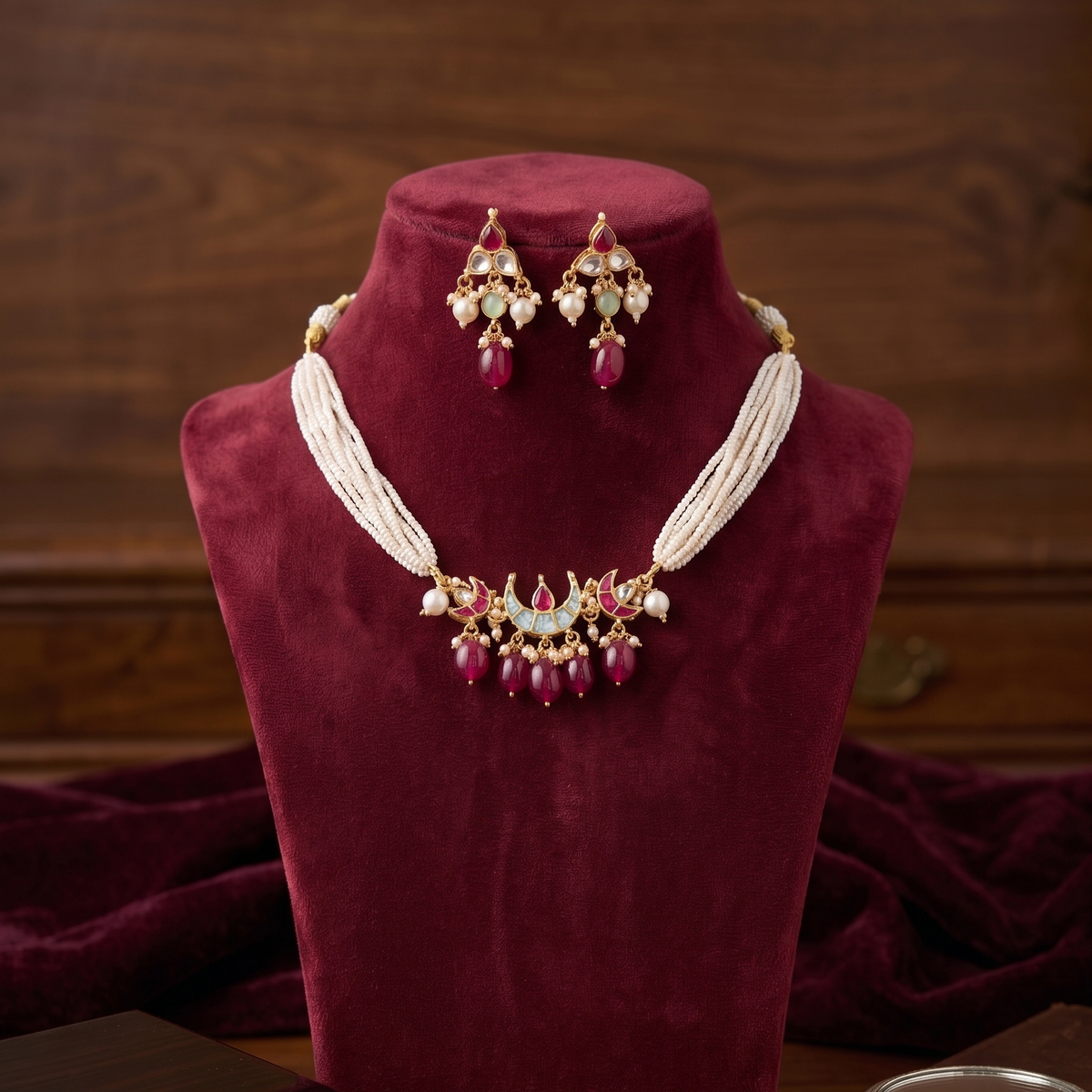 Pink Vedanshi Pachi Kundan Set
