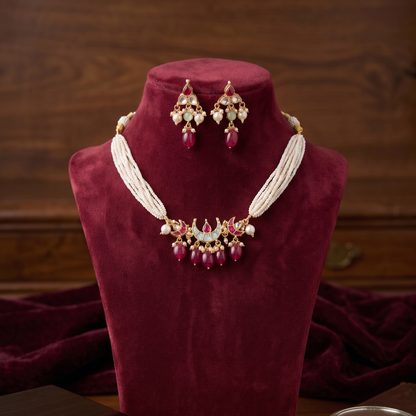 Pink Vedanshi Pachi Kundan Set
