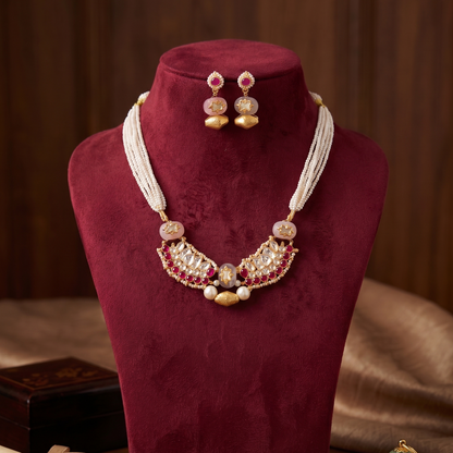 Pink Nivara Pachi Kundan Set