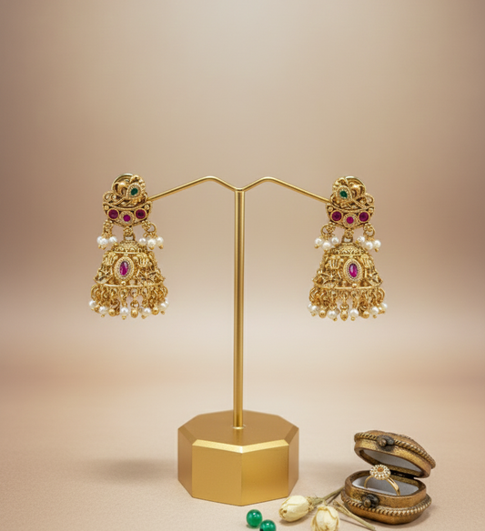 Golden Pink Priya Jhumkas