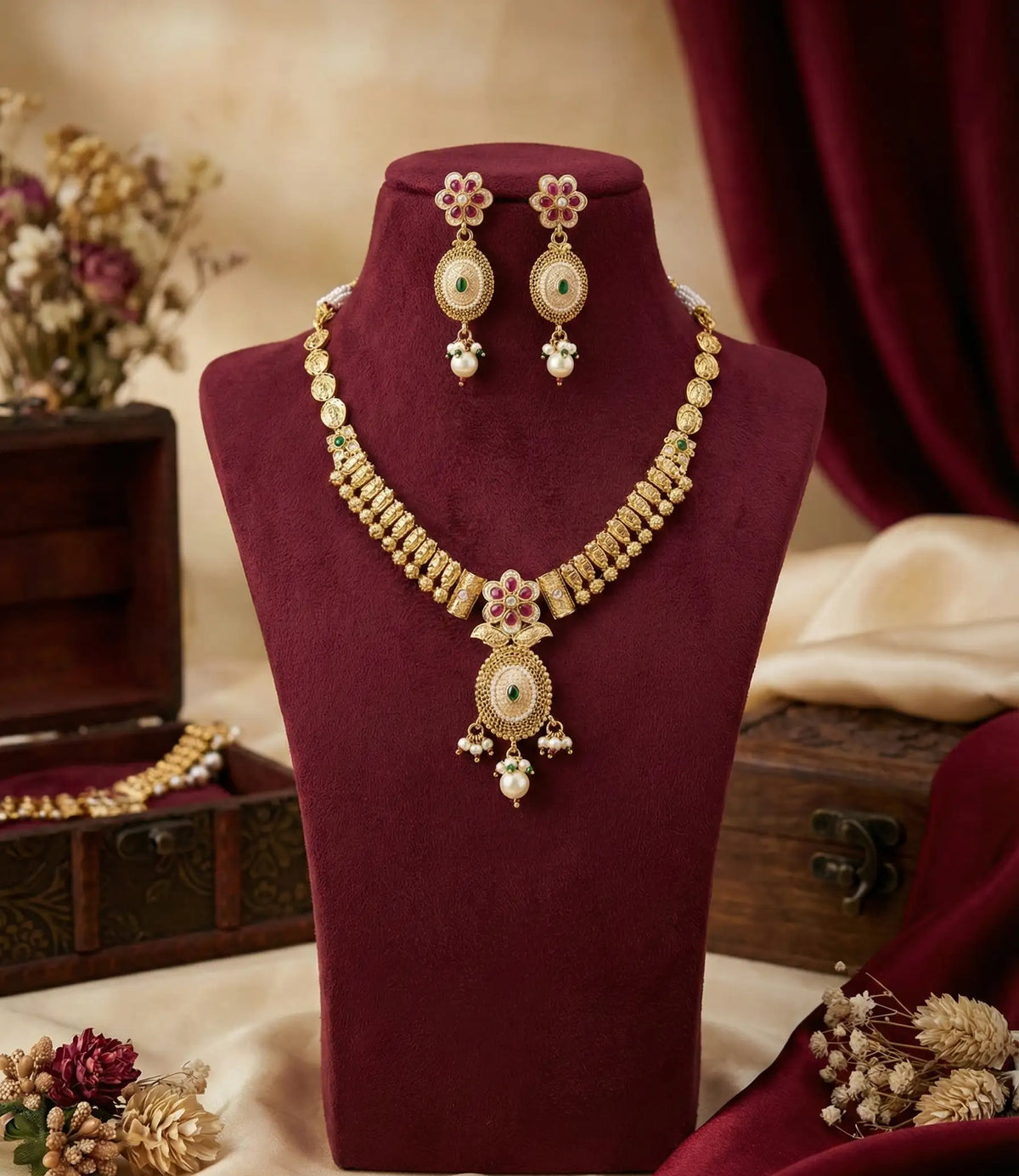 Golden Yuvika Antique Necklace Set