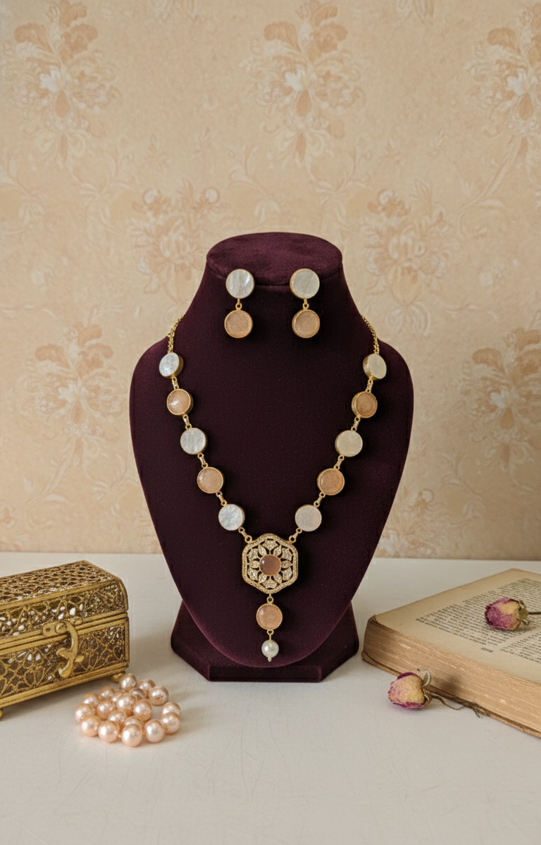 Peach Ivory Amira Victorian Necklace Set
