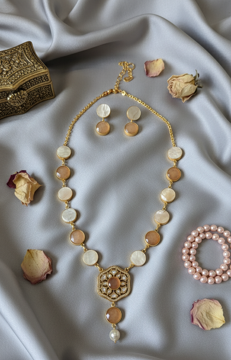 Peach Ivory Amira Victorian Necklace Set