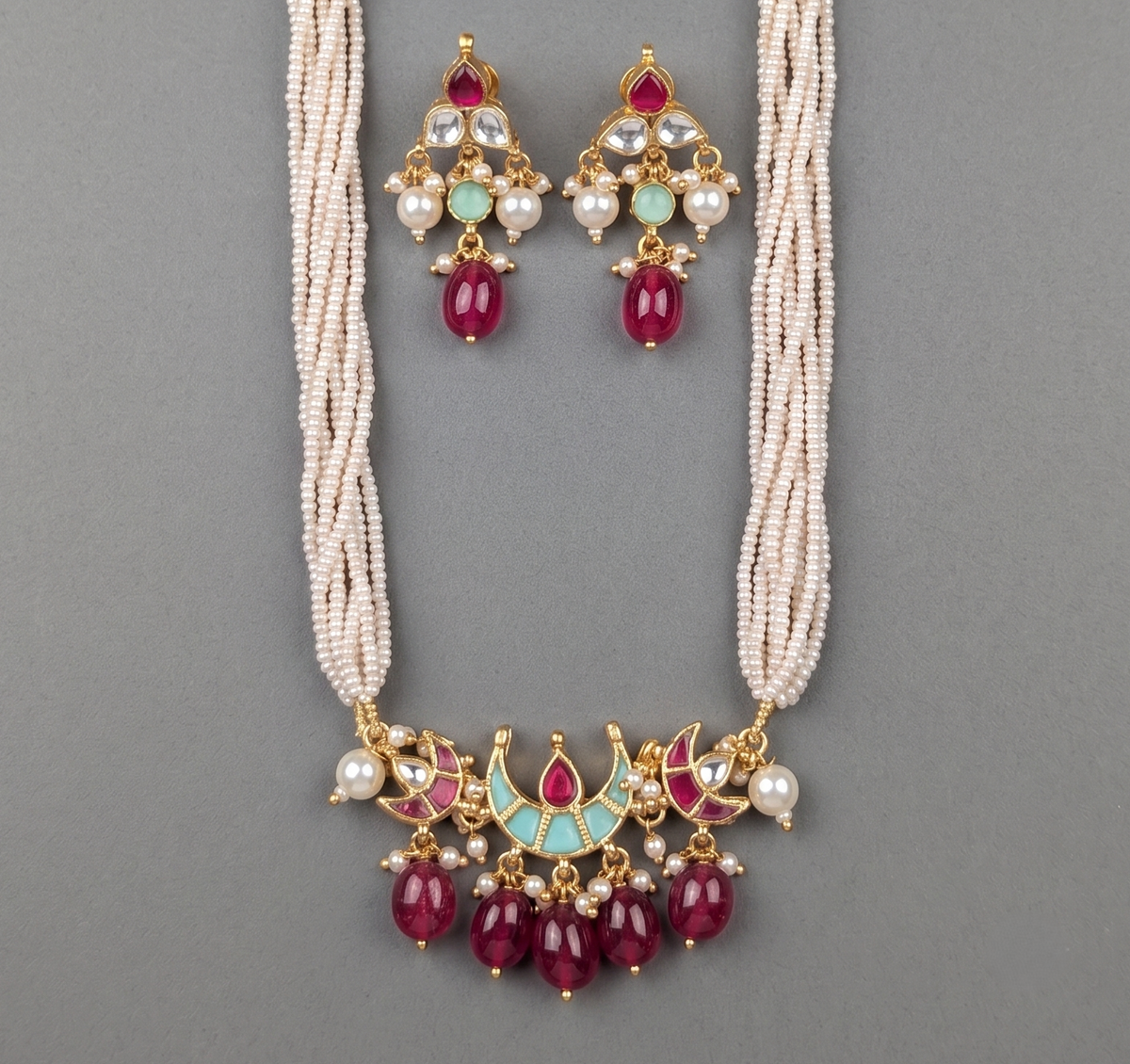 Pink Vedanshi Pachi Kundan Set