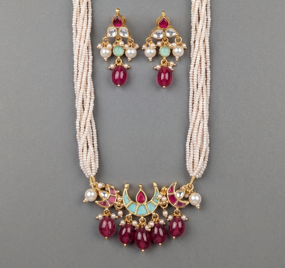 Pink Vedanshi Pachi Kundan Set