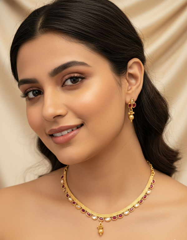 Pink Nayantara Antique Necklace Set