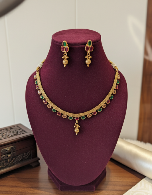 Green & Peach Nayantara Antique Necklace Set