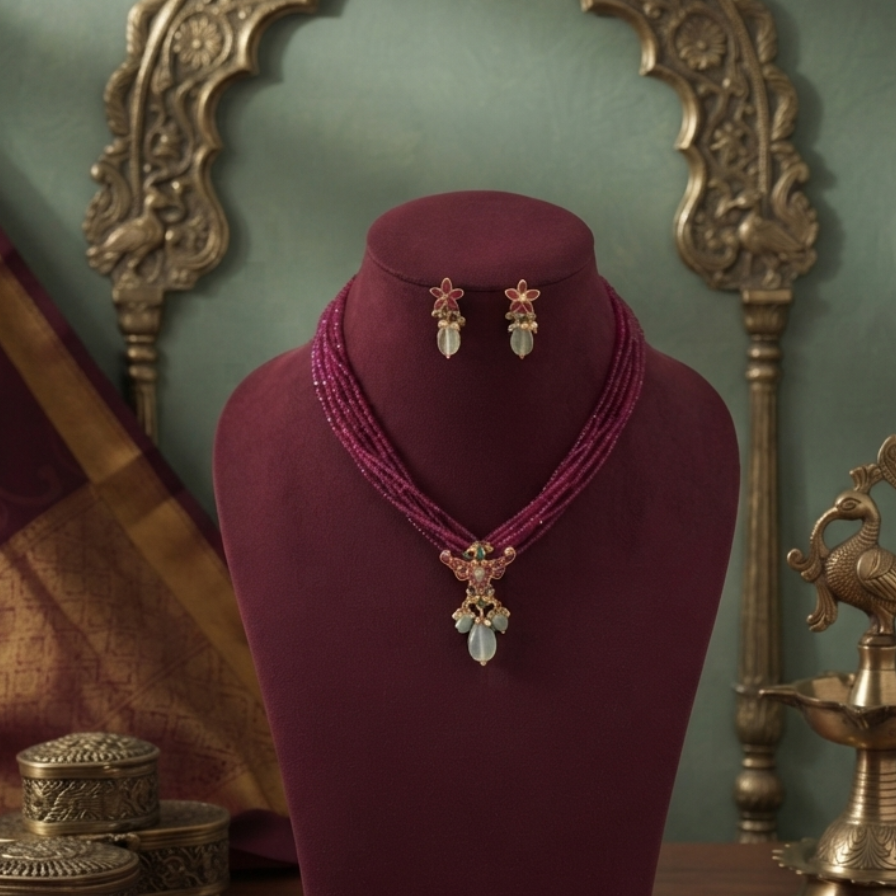 Pink Kusumita Pachi Kundan Set