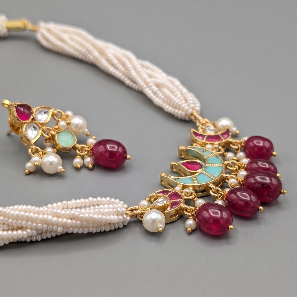 Pink Vedanshi Pachi Kundan Set