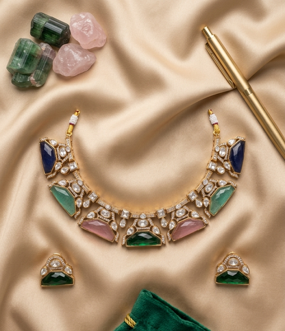 Multicolor Kashvi Moissanite Polki Victorian Necklace Set