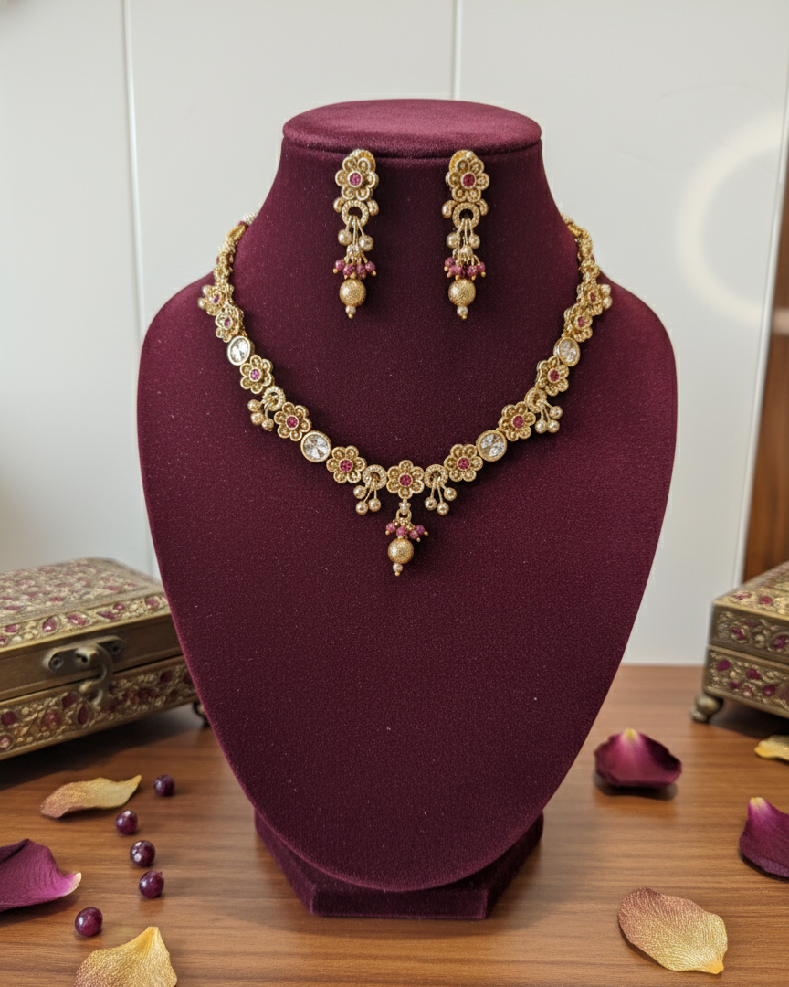 Pink Leela Antique Necklace Set
