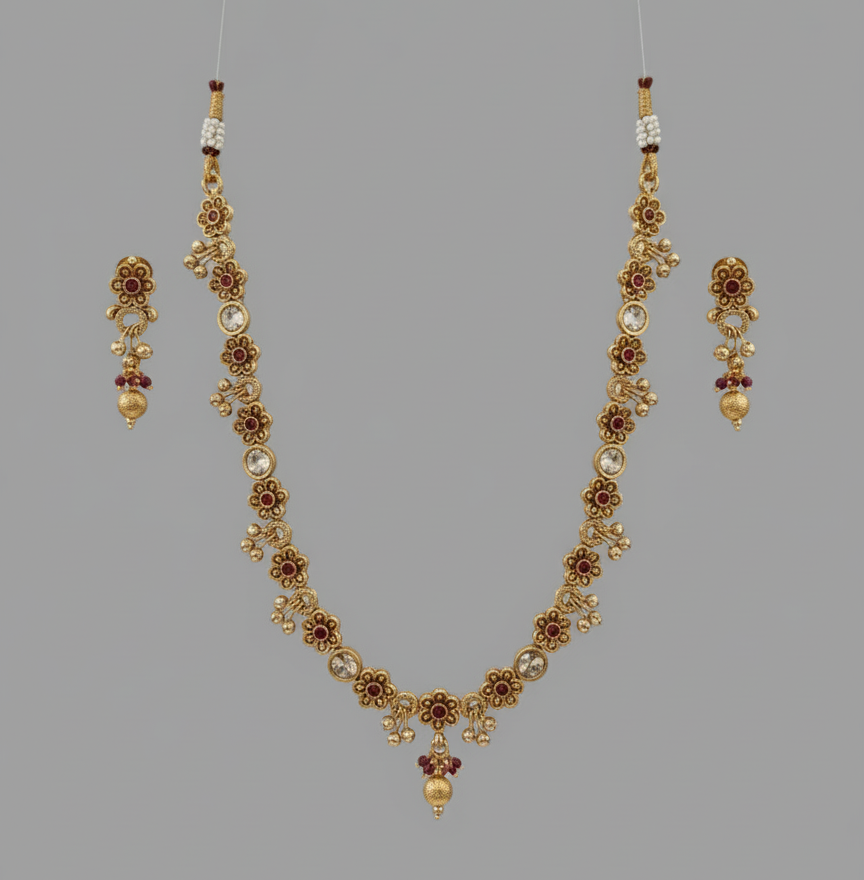 Pink Leela Antique Necklace Set
