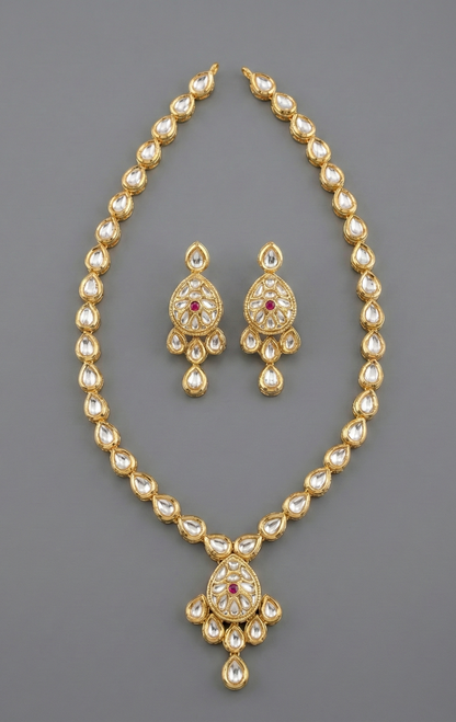 Ivory Pink Kashvi Kundan Necklace Set