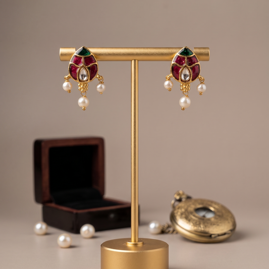 Pink Niharika Pachi Kundan Earrings