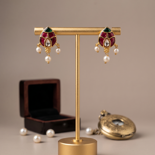 Pink Niharika Pachi Kundan Earrings