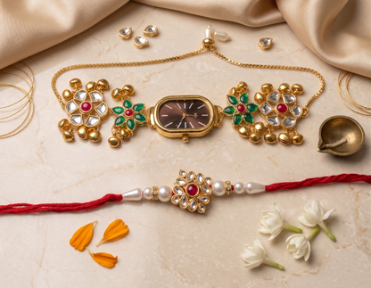 Multicolor Valmiki Bhai Bhabhi Watch Rakhi Combo