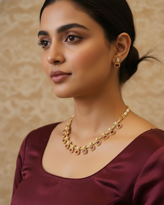 Pink Aarya Rajwadi Antique Necklace Set