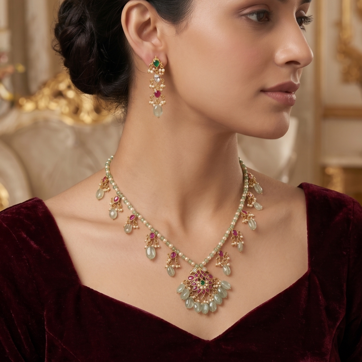 Mint Green Vamika Pachi Kundan Set