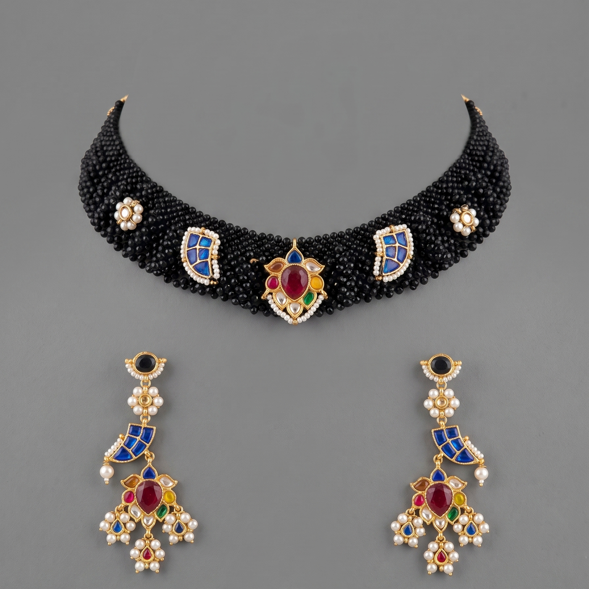 Black Devyani Pachi Kundan Set