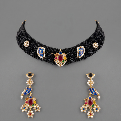 Black Devyani Pachi Kundan Set