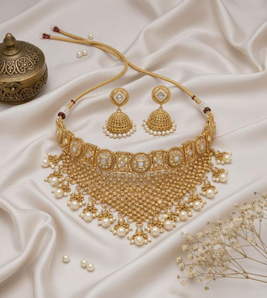 Golden Aahana Rajwadi Choker Set