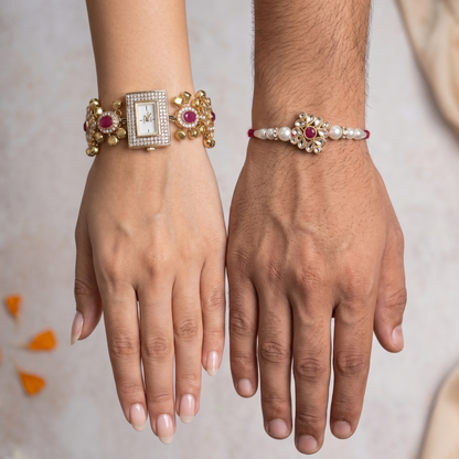 Pink Navya Bhai Bhabhi Watch Rakhi Combo