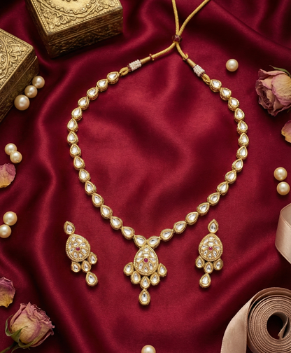 Ivory Pink Kashvi Kundan Necklace Set