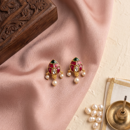Pink Niharika Pachi Kundan Earrings