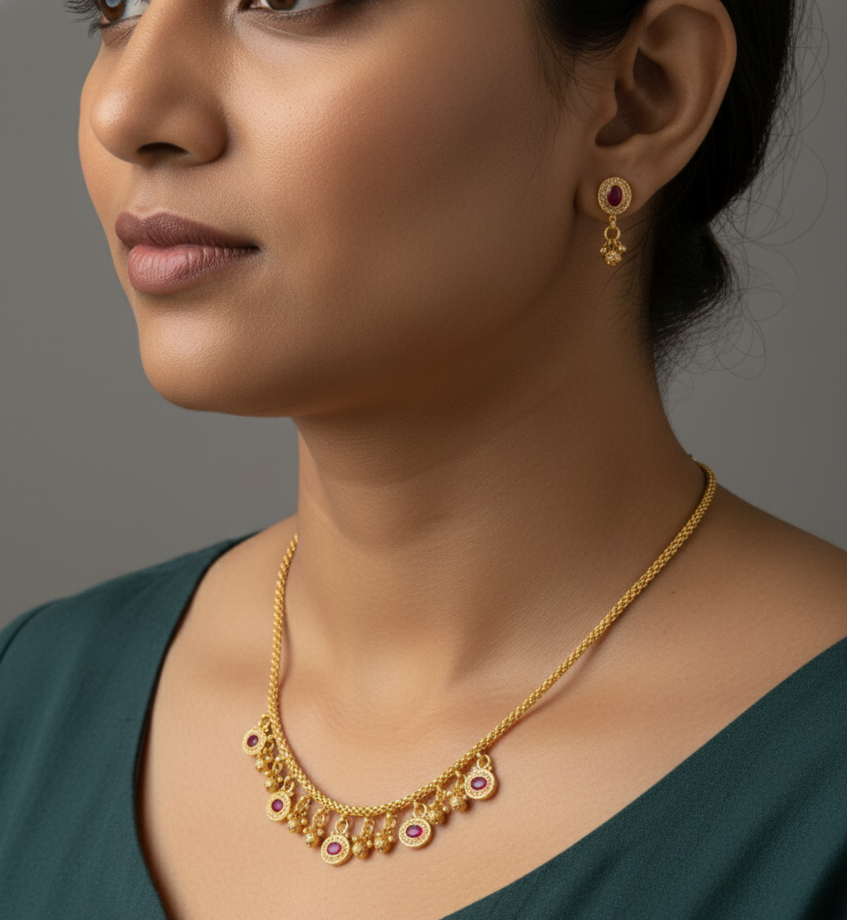 Rani Pink Kavya Antique Necklace Set