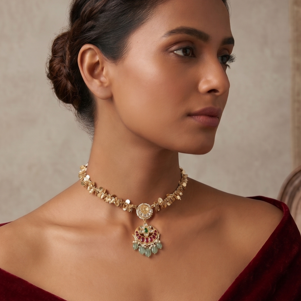 Golden Charulata Pachi Kundan Necklace